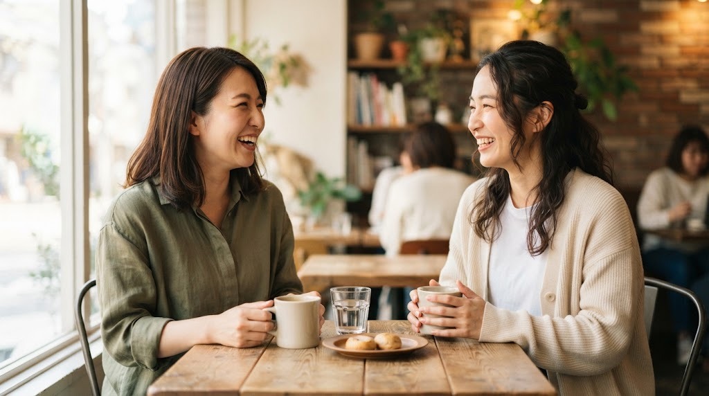 カフェで会話する2人の女性